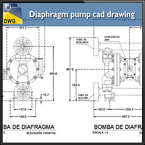 Diaphragm pump cad drawing in 2d - CAD Design | Download CAD Drawings | AutoCAD Blocks | AutoCAD Symbols | CAD Drawings | Architecture Details│Landscape Details | See more about AutoCAD, Cad Drawing and Architecture Details