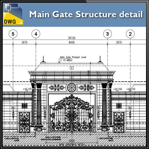 Main Gate Structure Details - CAD Design | Download CAD Drawings | AutoCAD Blocks | AutoCAD Symbols | CAD Drawings | Architecture Details│Landscape Details | See more about AutoCAD, Cad Drawing and Architecture Details