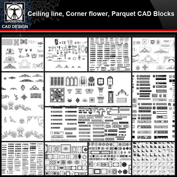 ★【Ceiling line,Corner flower,Parquet Autocad Blocks】All kinds of Ceiling design CAD drawings Bundle - CAD Design | Download CAD Drawings | AutoCAD Blocks | AutoCAD Symbols | CAD Drawings | Architecture Details│Landscape Details | See more about AutoCAD, Cad Drawing and Architecture Details