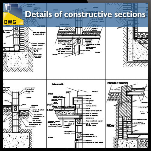 Details of constructive sections concrete blocks design drawing - CAD Design | Download CAD Drawings | AutoCAD Blocks | AutoCAD Symbols | CAD Drawings | Architecture Details│Landscape Details | See more about AutoCAD, Cad Drawing and Architecture Details