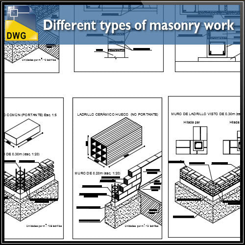 Different types of masonry work design drawing - CAD Design | Download CAD Drawings | AutoCAD Blocks | AutoCAD Symbols | CAD Drawings | Architecture Details│Landscape Details | See more about AutoCAD, Cad Drawing and Architecture Details
