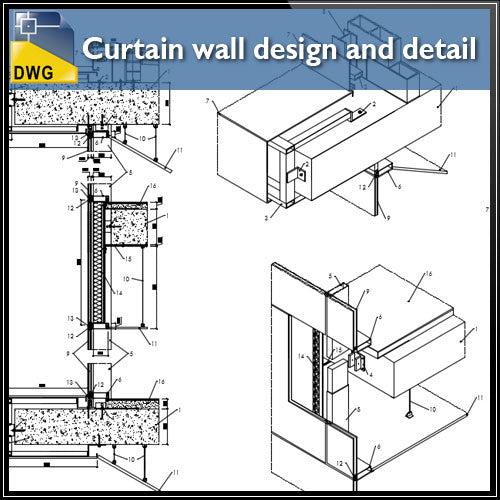 Curtain wall design and detail in autocad dwg files - CAD Design | Download CAD Drawings | AutoCAD Blocks | AutoCAD Symbols | CAD Drawings | Architecture Details│Landscape Details | See more about AutoCAD, Cad Drawing and Architecture Details