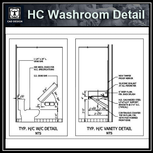 HC Washroom Details - CAD Design | Download CAD Drawings | AutoCAD Blocks | AutoCAD Symbols | CAD Drawings | Architecture Details│Landscape Details | See more about AutoCAD, Cad Drawing and Architecture Details