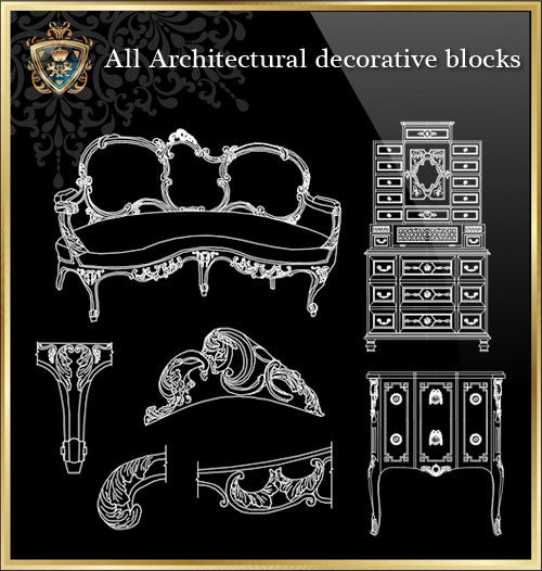 All Architectural decorative blocks V.11 - CAD Design | Download CAD Drawings | AutoCAD Blocks | AutoCAD Symbols | CAD Drawings | Architecture Details│Landscape Details | See more about AutoCAD, Cad Drawing and Architecture Details