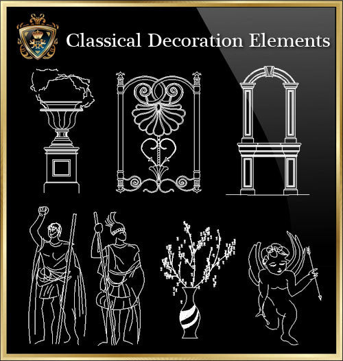 Free Classical Decoration Blocks V.2 - CAD Design | Download CAD Drawings | AutoCAD Blocks | AutoCAD Symbols | CAD Drawings | Architecture Details│Landscape Details | See more about AutoCAD, Cad Drawing and Architecture Details