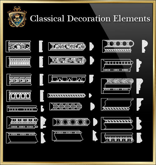 Free Classical Decoration Blocks V.5 - CAD Design | Download CAD Drawings | AutoCAD Blocks | AutoCAD Symbols | CAD Drawings | Architecture Details│Landscape Details | See more about AutoCAD, Cad Drawing and Architecture Details