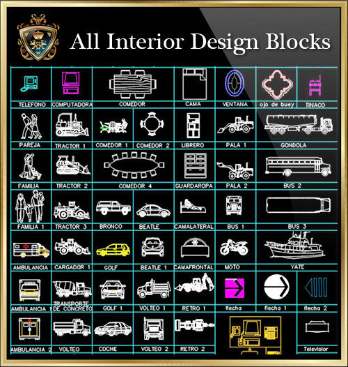 Interior Design CAD Blocks Collection V.3 - CAD Design | Download CAD Drawings | AutoCAD Blocks | AutoCAD Symbols | CAD Drawings | Architecture Details│Landscape Details | See more about AutoCAD, Cad Drawing and Architecture Details