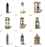 【Sketchup 3D Models】15 Types of European Tower Design 3D Models - CAD Design | Download CAD Drawings | AutoCAD Blocks | AutoCAD Symbols | CAD Drawings | Architecture Details│Landscape Details | See more about AutoCAD, Cad Drawing and Architecture Details