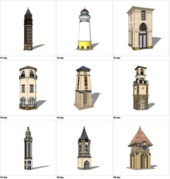 Sketchup 3D Models 15 Types Of European Tower Design 3D Models CAD sketchup-3d-models-15-types-of-european-tower-design-3d-models-cad
